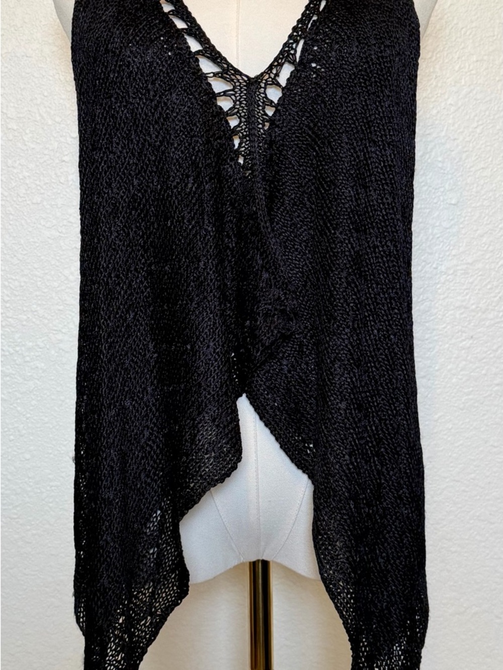 Free People - Black Open-Knit V-Neck Wrap Top